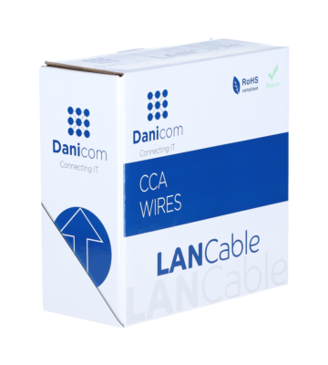CAT5e F/UTP 50m kabel op rol stug grijs CCA