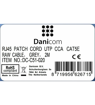 CAT5e UTP patchkabel 2m grijs - CCA