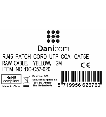 CAT5e UTP patchkabel 2m geel  - CCA