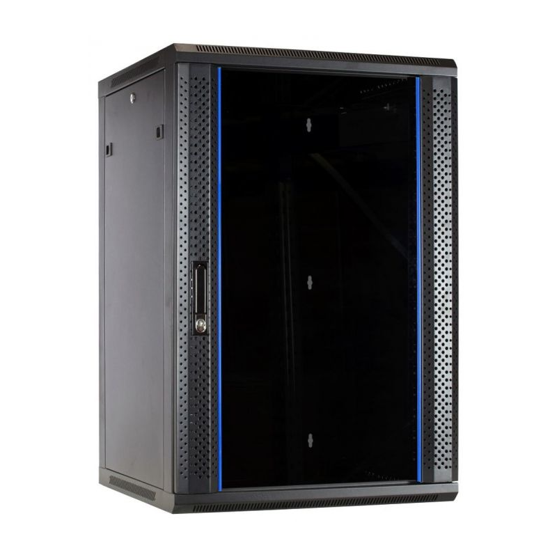 22U wandkast met glazen deur 600x600x1100mm (BxDxH)