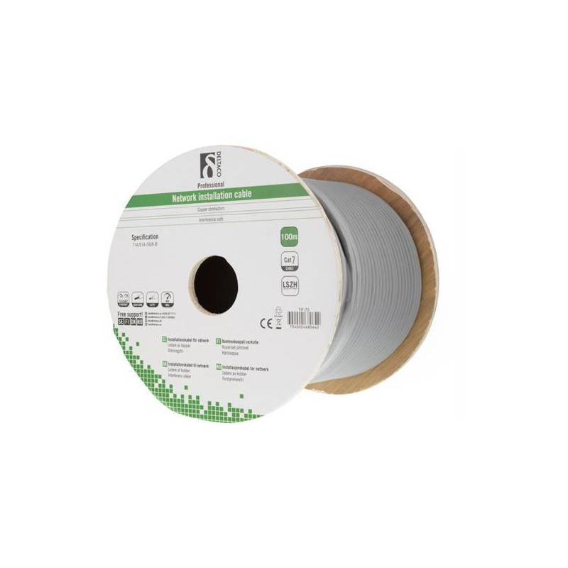 Alfaco Cat7 S/FTP 100m installatiekabel 600MHz op rol stug 100% koper LSZH (Eca)