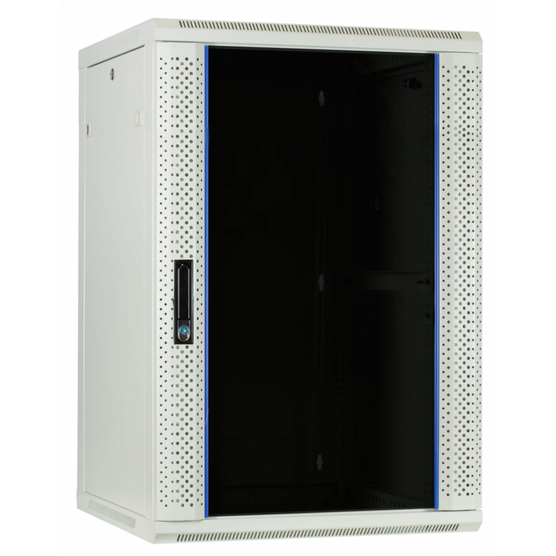22U witte wandkast met glazen deur 600x600x1100mm (BxDxH)