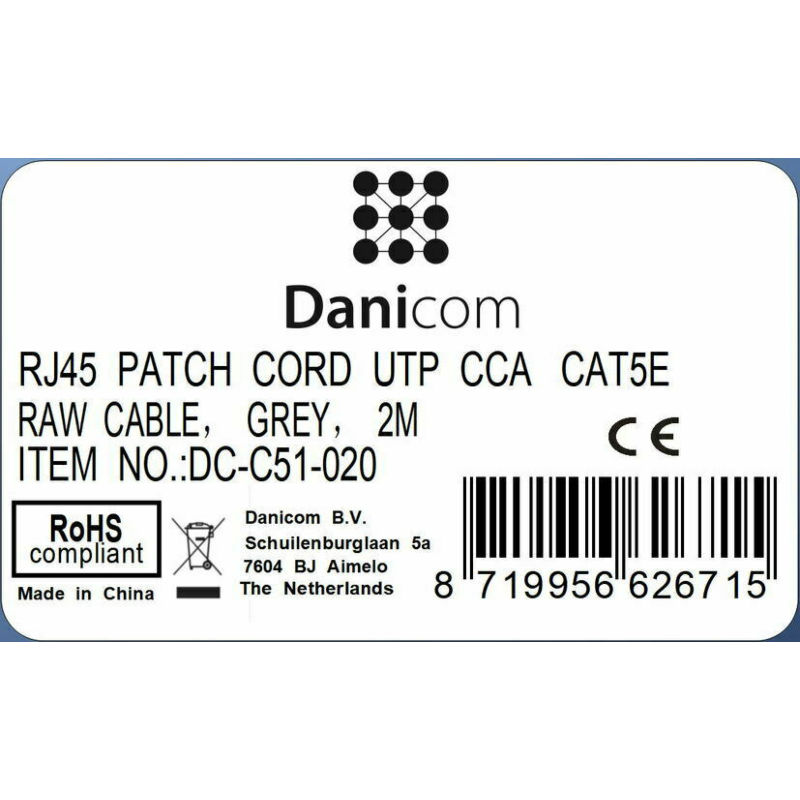 CAT5e UTP patchkabel 2m grijs - CCA